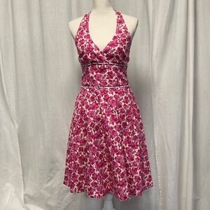 Lilly Pulitzer Vintage Class Act Willa Halter Dress Pink and Navy flowers